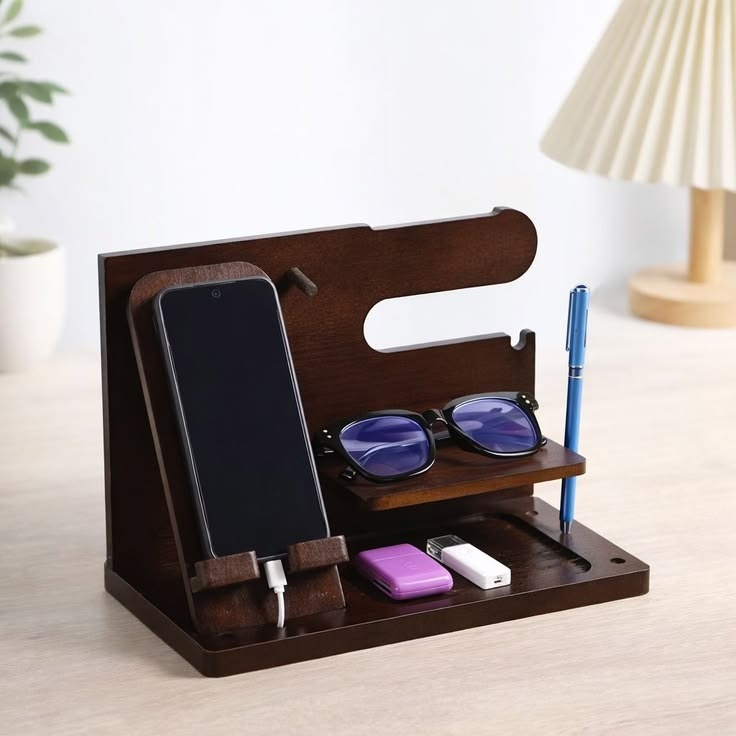 Wooden docking station side view